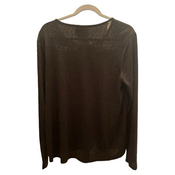 Bobeau Gray Long Sleeve Henley Tee L – Lightweight Sheer Knit Top - Picture 2 of 5